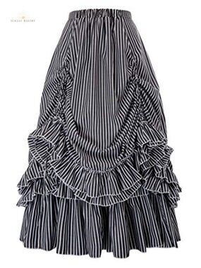 Victorian Gothic Steampunk Striped Ruffle High Waist Full Skirt